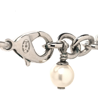 Chanel Graduated Pearl Crystal CC Long Necklace Silver 4 of 5