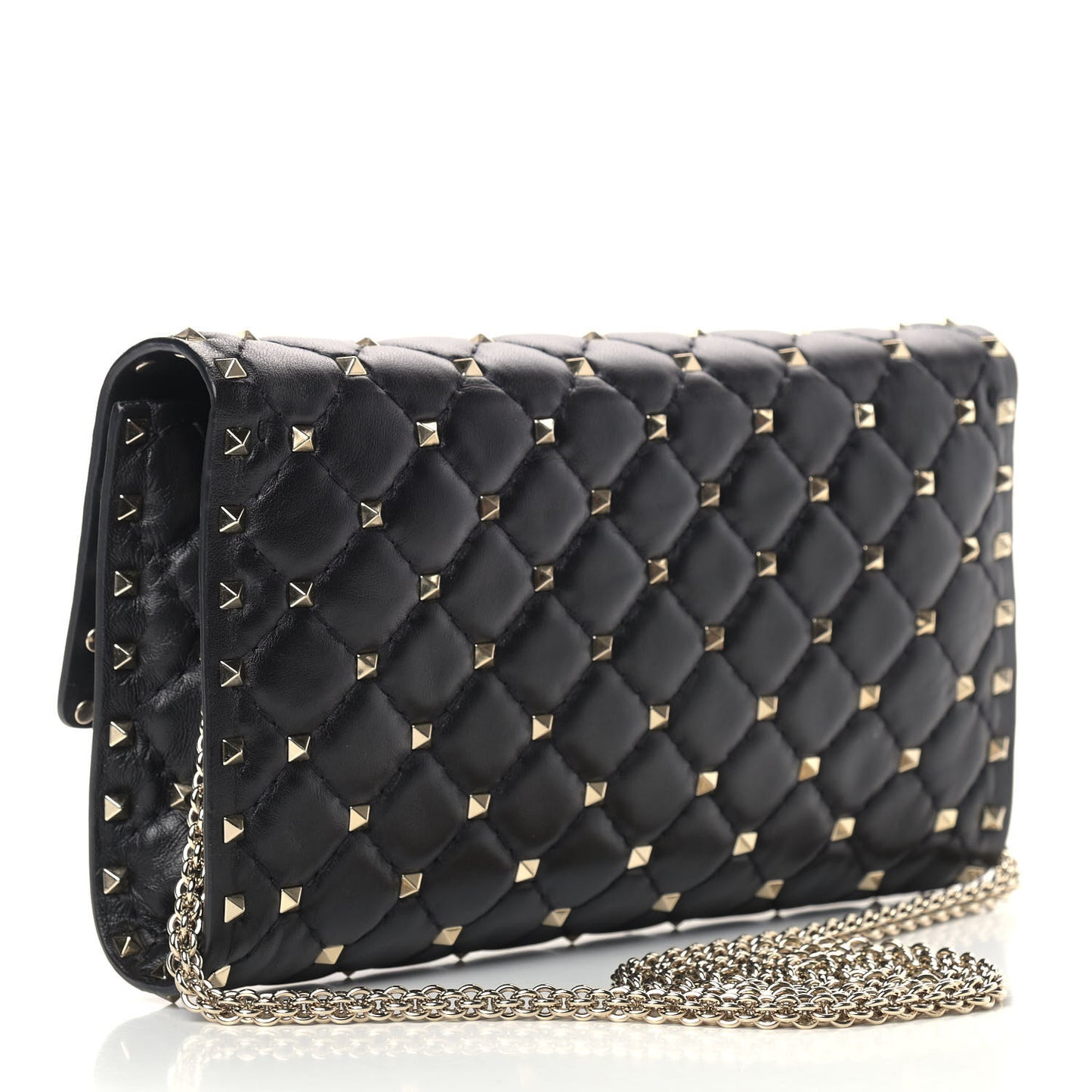 Lambskin Rockstud Spike Wallet on Chain Black