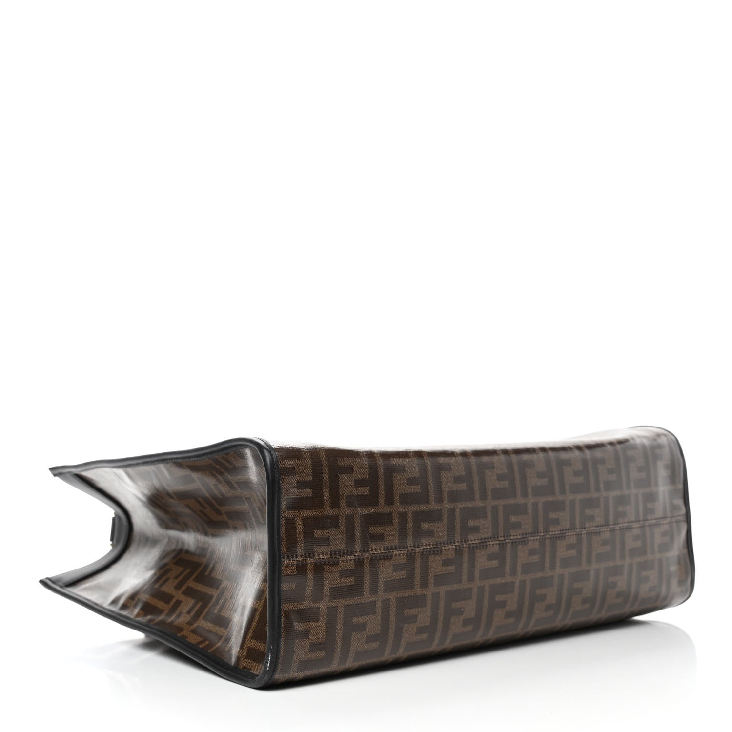 Fendi Glazed Fabric Vitello Century Plexiglass FF 1974 Stamp Patch Medium Runaway Shopper Tote Mogano Panna Black 3 of 4