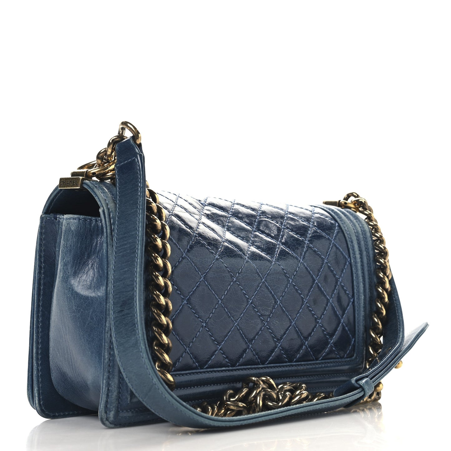 Aged Calfskin Quilted Medium Boy Flap Blue