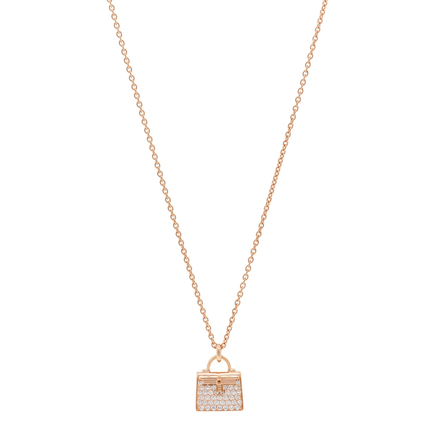 Hermes 18K Rose Gold Diamond Kelly Amulettes Pendant Necklace 1 of 5