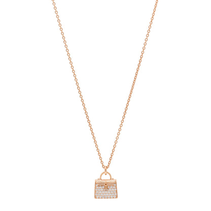 Hermes 18K Rose Gold Diamond Kelly Amulettes Pendant Necklace 1 of 5