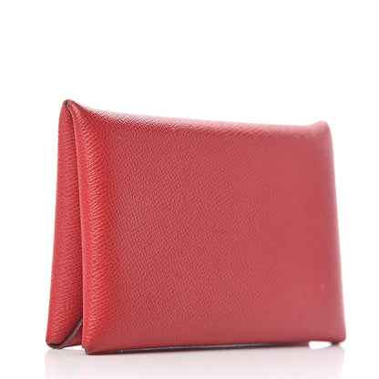 Hermes Epsom Calvi Card Case Rouge Casaque 3 of 13