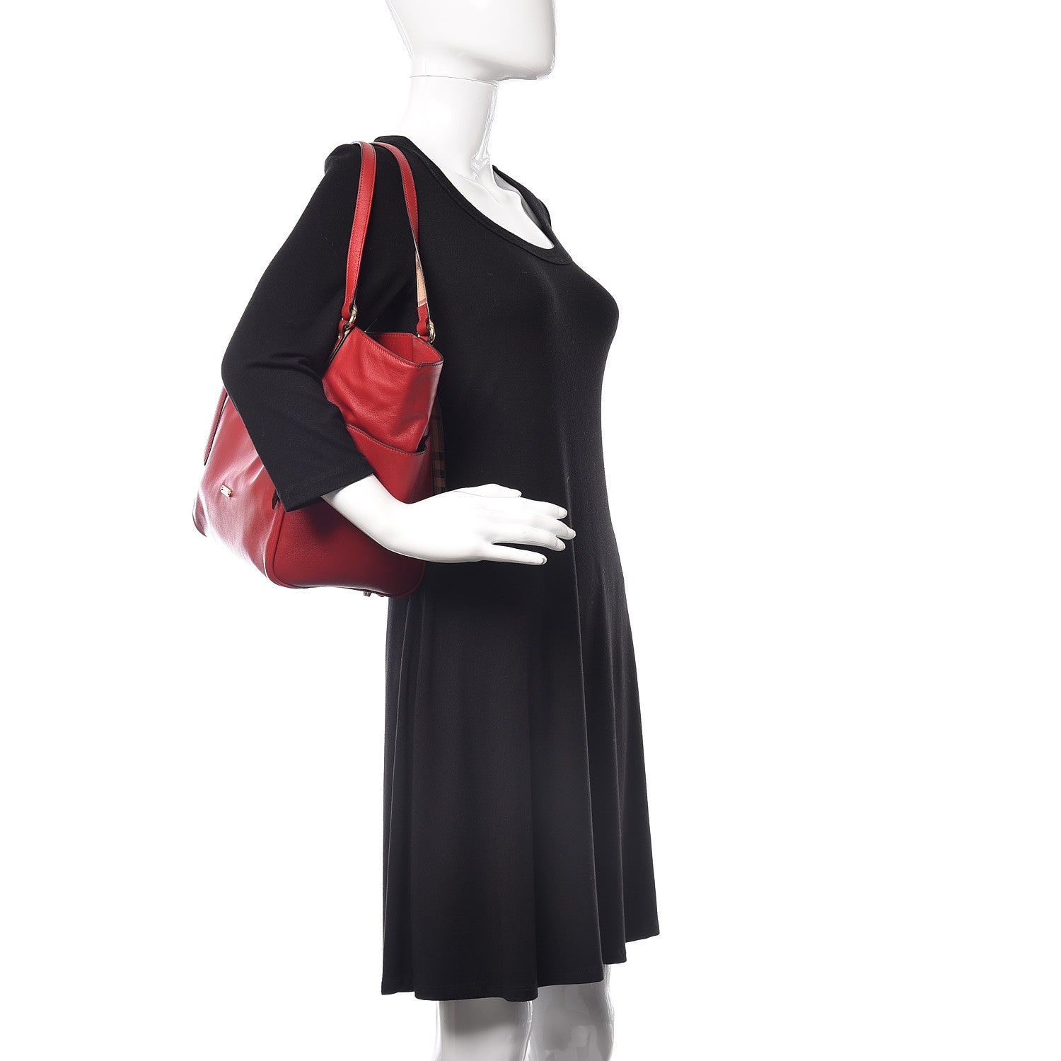 Burberry Calfskin Haymarket Check Small Canterbury Tote Red 2 of 14