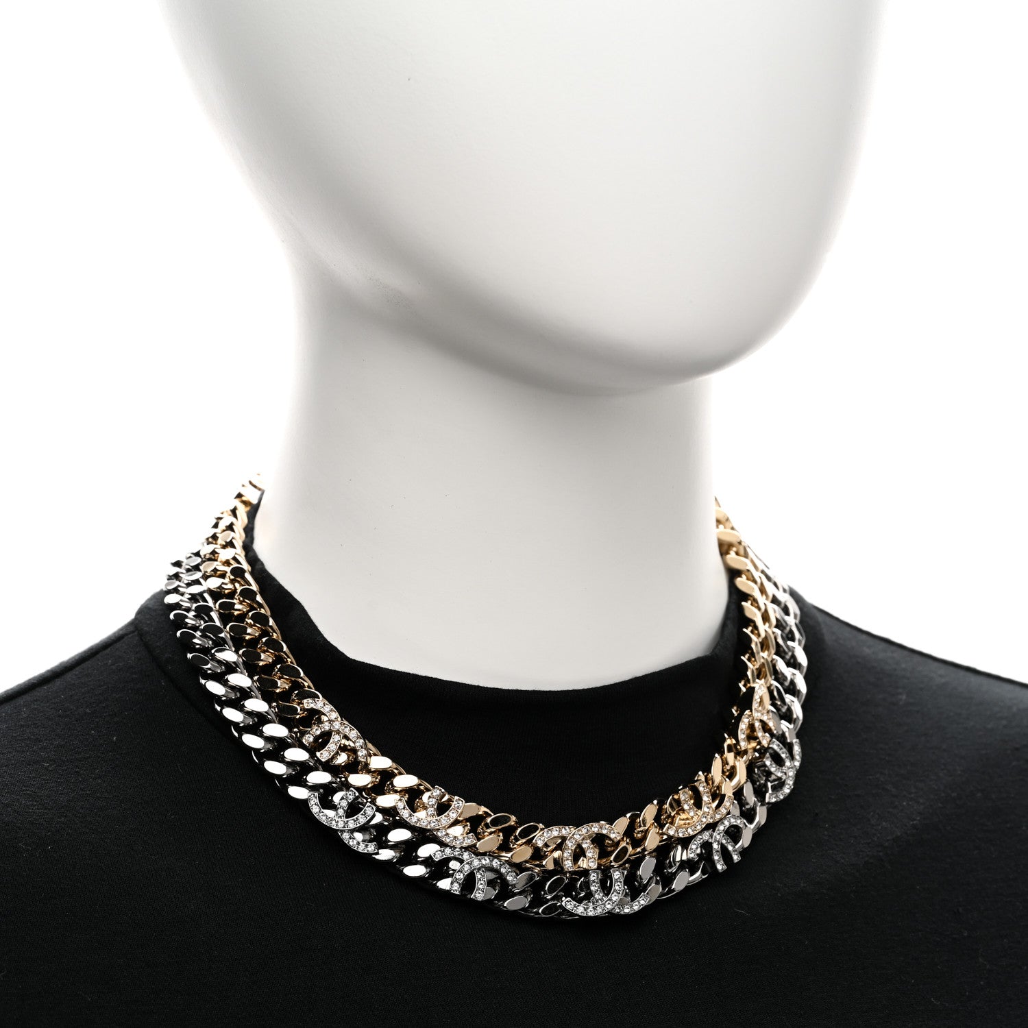 Chanel Crystal Chain CC Link Choker Gold Ruthenium 2 of 6
