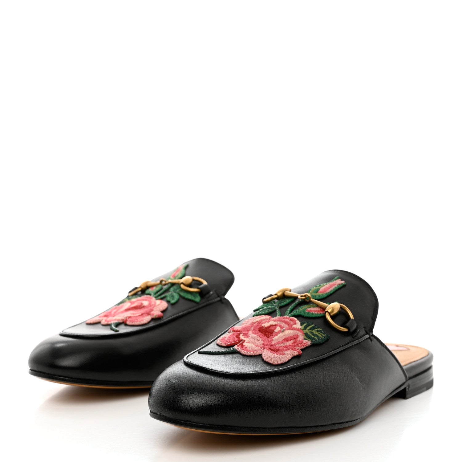 Gucci Calfskin Flower Embroidered Princetown Slippers 39 Black 3 of 10