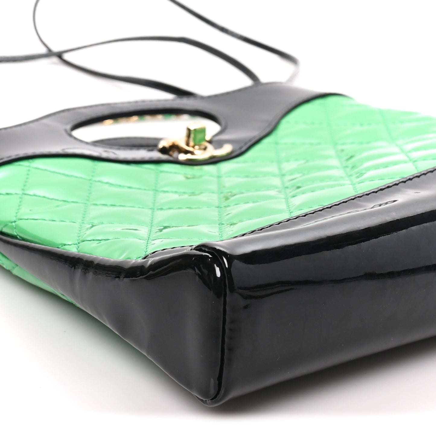 Patent Calfskin Quilted Mini 31 Shopping Bag Green Black
