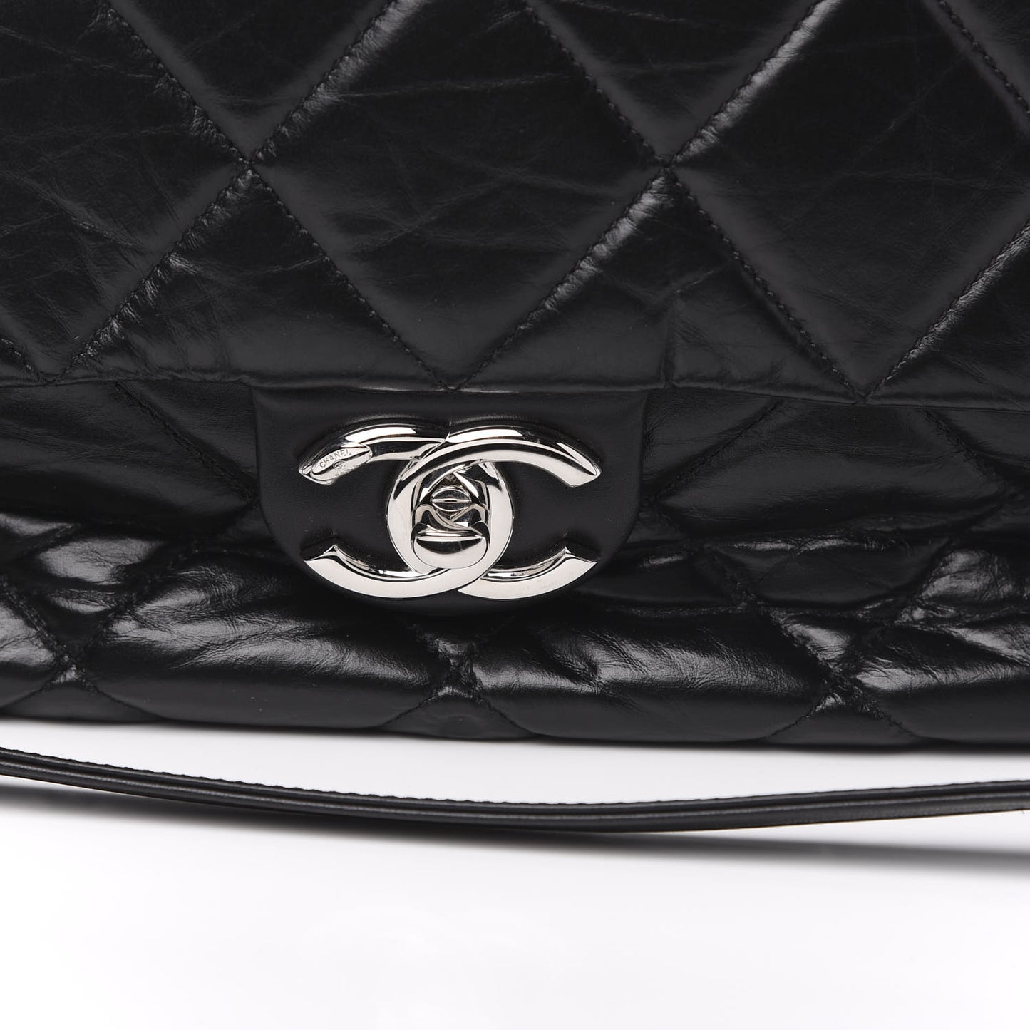 Aged Calfskin Quilted Large Express Bowling Bag Black