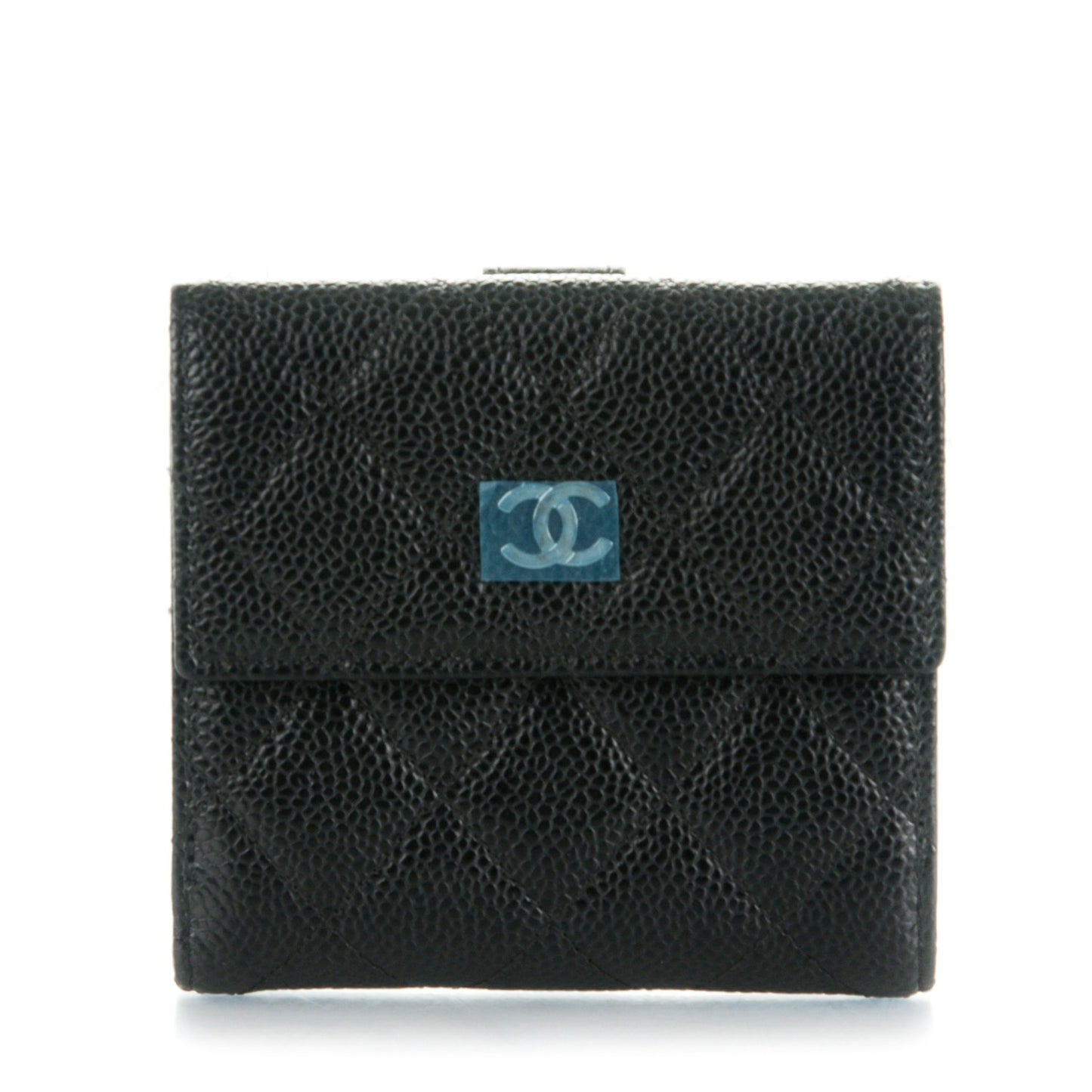 Caviar Quilted Compact French Flap Wallet Black