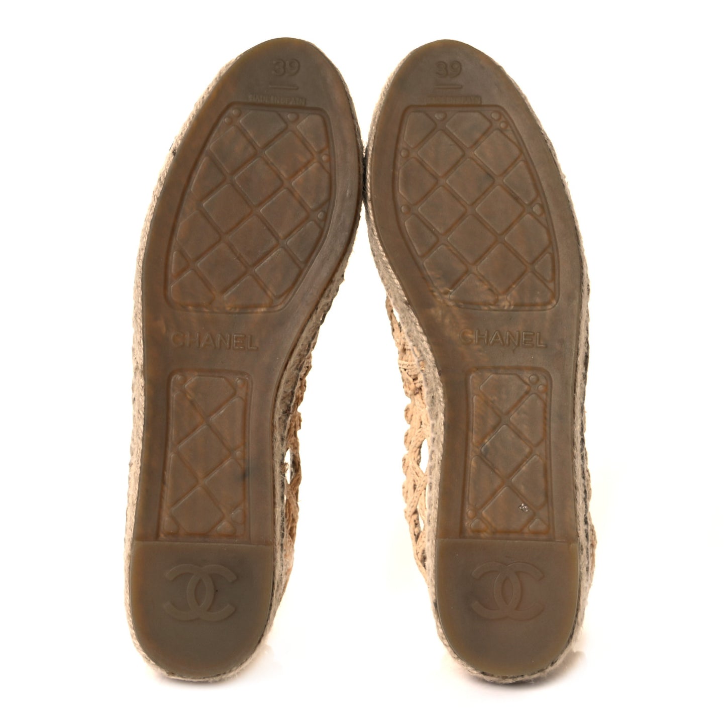 Woven Fabric Grosgrain CC Espadrilles 39 Beige Black
