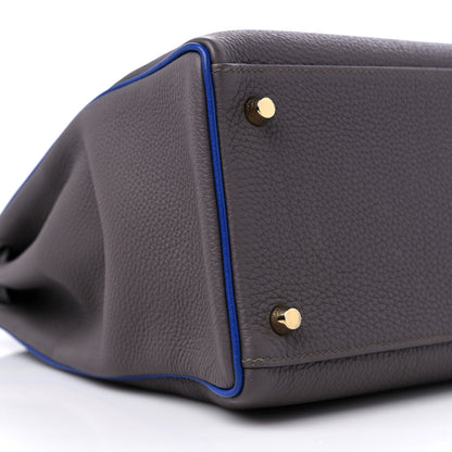 Hermes Togo Horseshoe Kelly Retourne 35 Etain Bleu Electrique 7 of 10