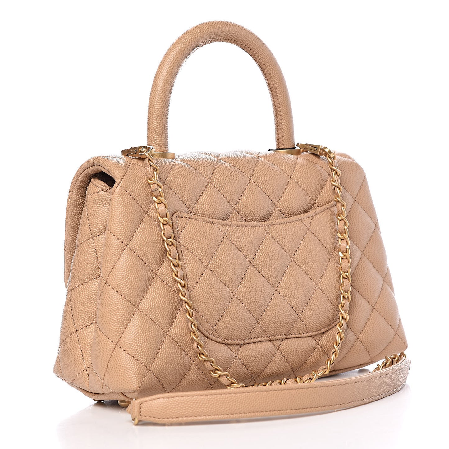 Caviar Quilted Mini Coco Handle Flap Beige
