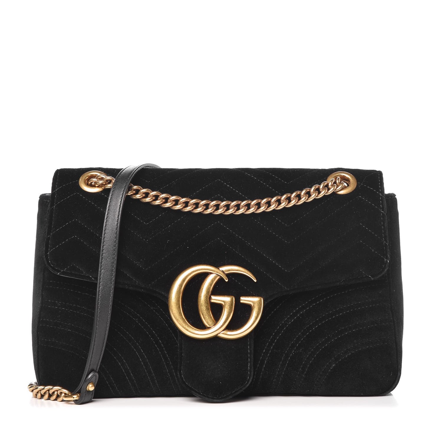 Velvet Matelasse Medium GG Marmont Shoulder Bag Black