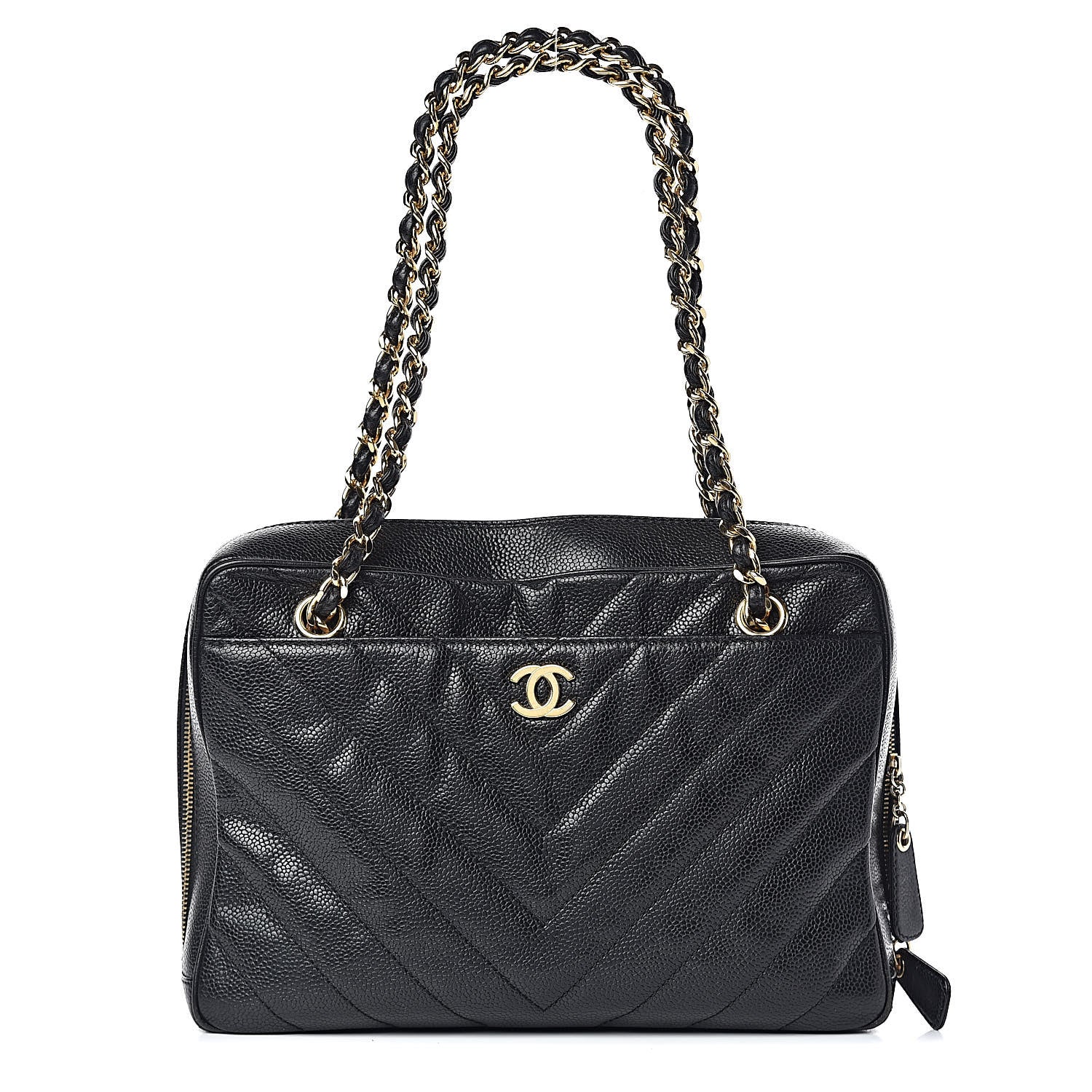 Chanel Caviar Chevron Quilted Camera Case Black 1 of 14
