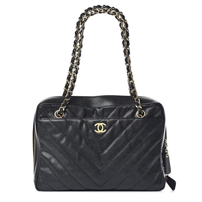 Chanel Caviar Chevron Quilted Camera Case Black 1 of 14