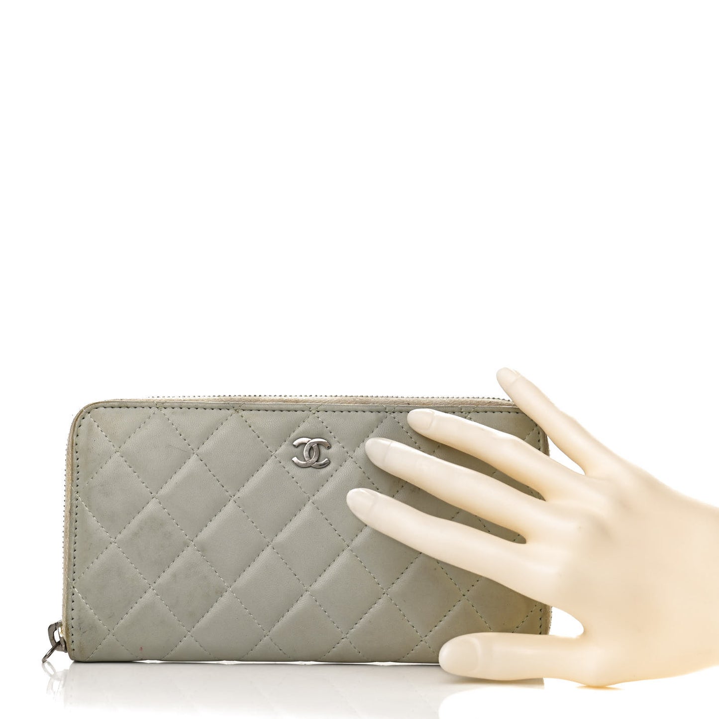 Lambskin Quilted Large Gusset Zip Around Wallet Light Green