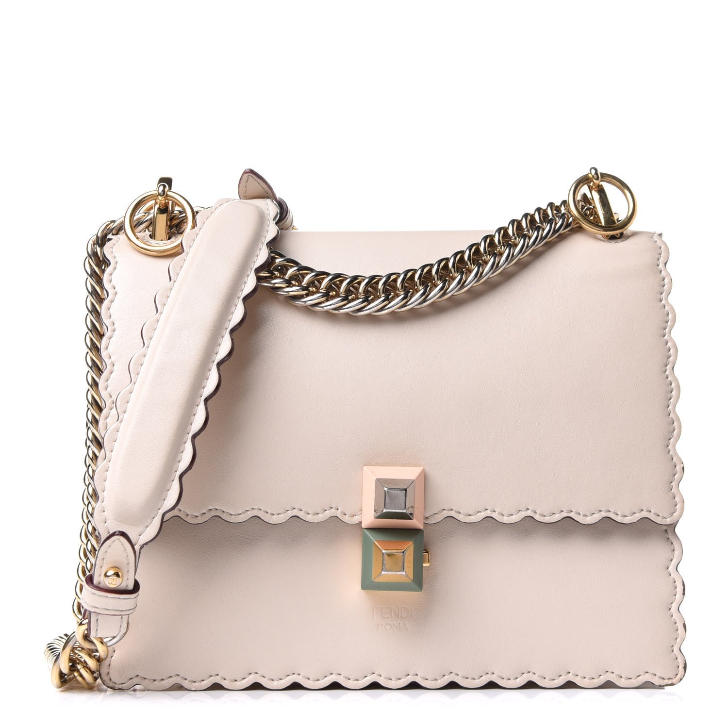 Fendi Vitello Liberty Scalloped Studded Small Kan I Shoulder Bag Camelia 1 of 18