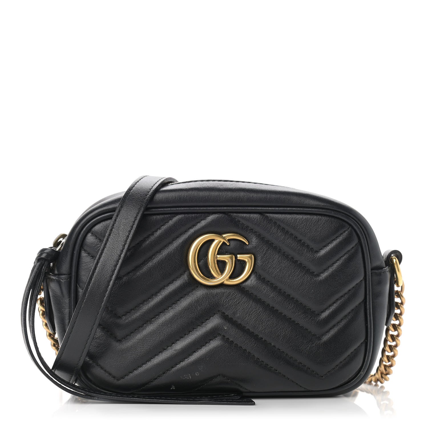 Gucci Calfskin Matelasse Mini GG Marmont Chain Shoulder Bag Black 1 of 15