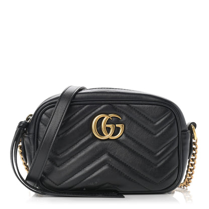 Gucci Calfskin Matelasse Mini GG Marmont Chain Shoulder Bag Black 1 of 15