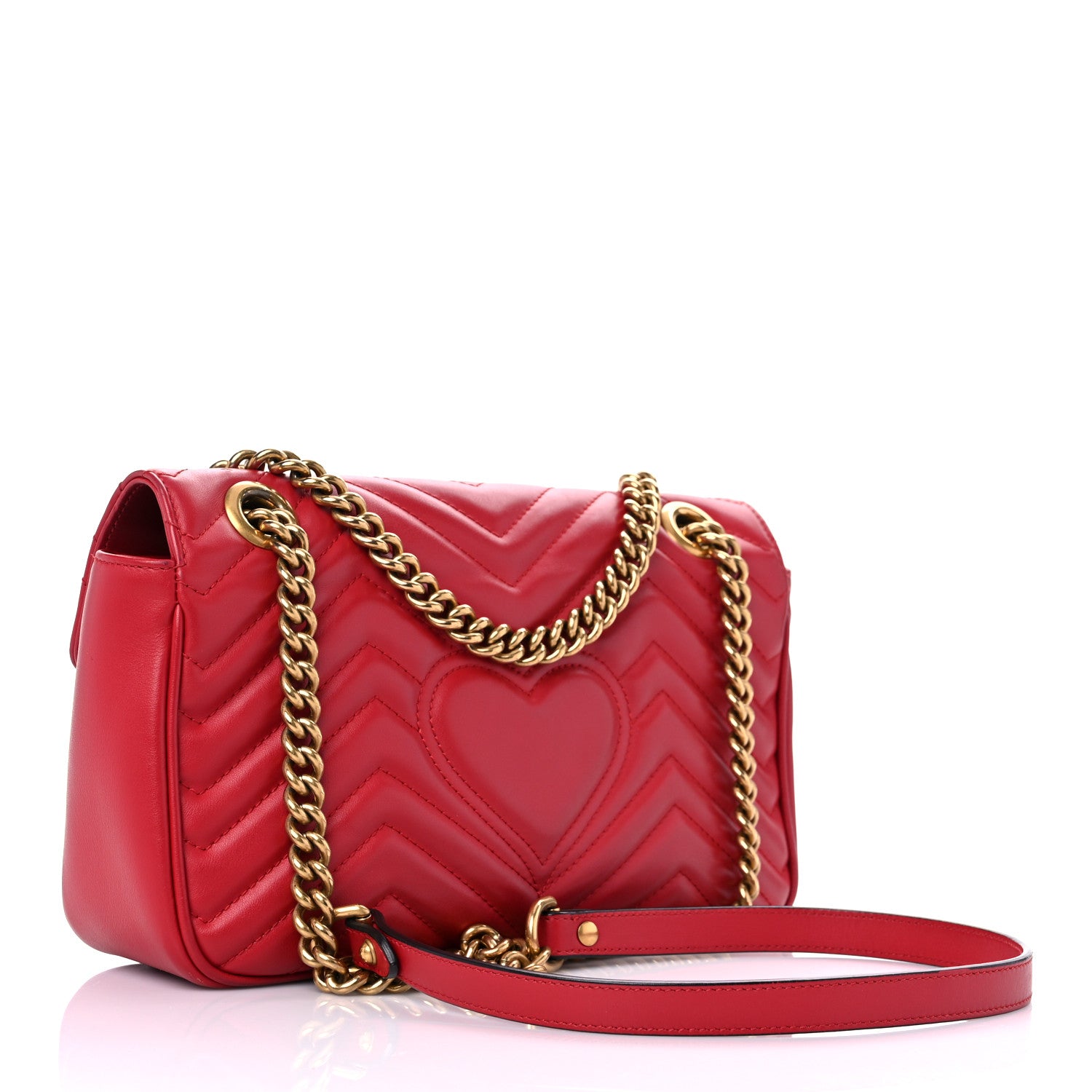 Gucci Calfskin Matelasse Small GG Marmont Shoulder Bag Hibiscus Red 4 of 17