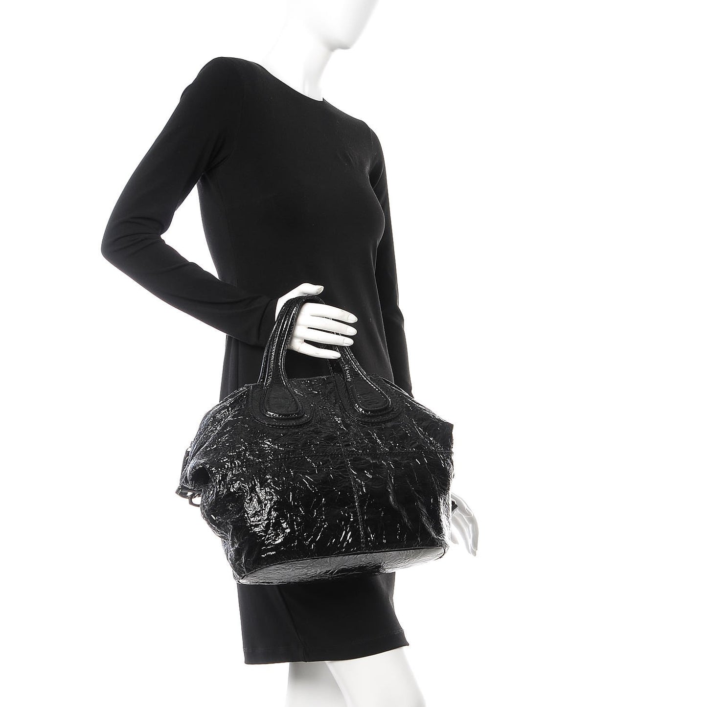 Crinkled Patent Calfskin Small Nightingale Black