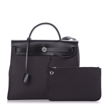 Hermes Military Toile Vache Hunter Herbag Zip PM 31 Prune Black 1 of 11