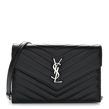 Saint Laurent Grain De Poudre Matelasse Chevron Monogram Envelope Chain Wallet Black 1 of 10