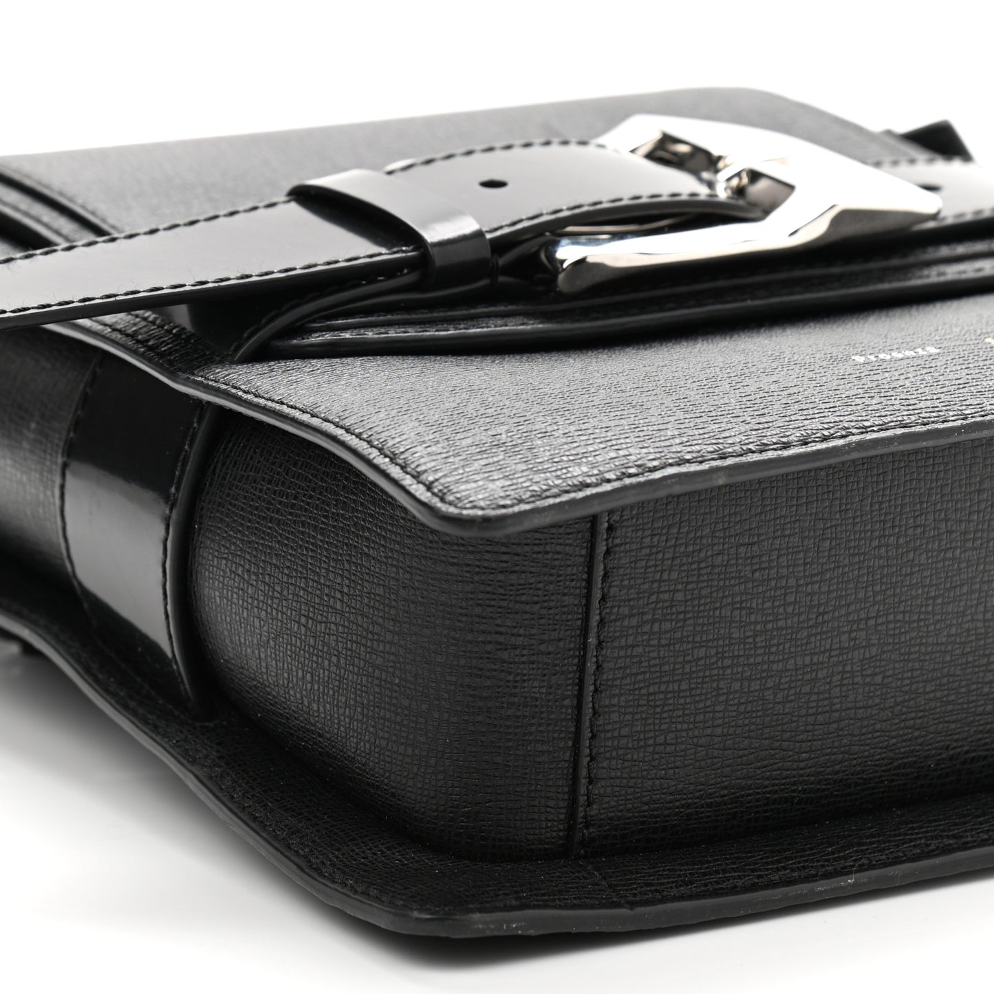 Embossed Grained Calfskin Buckle Trapeze Bag Black