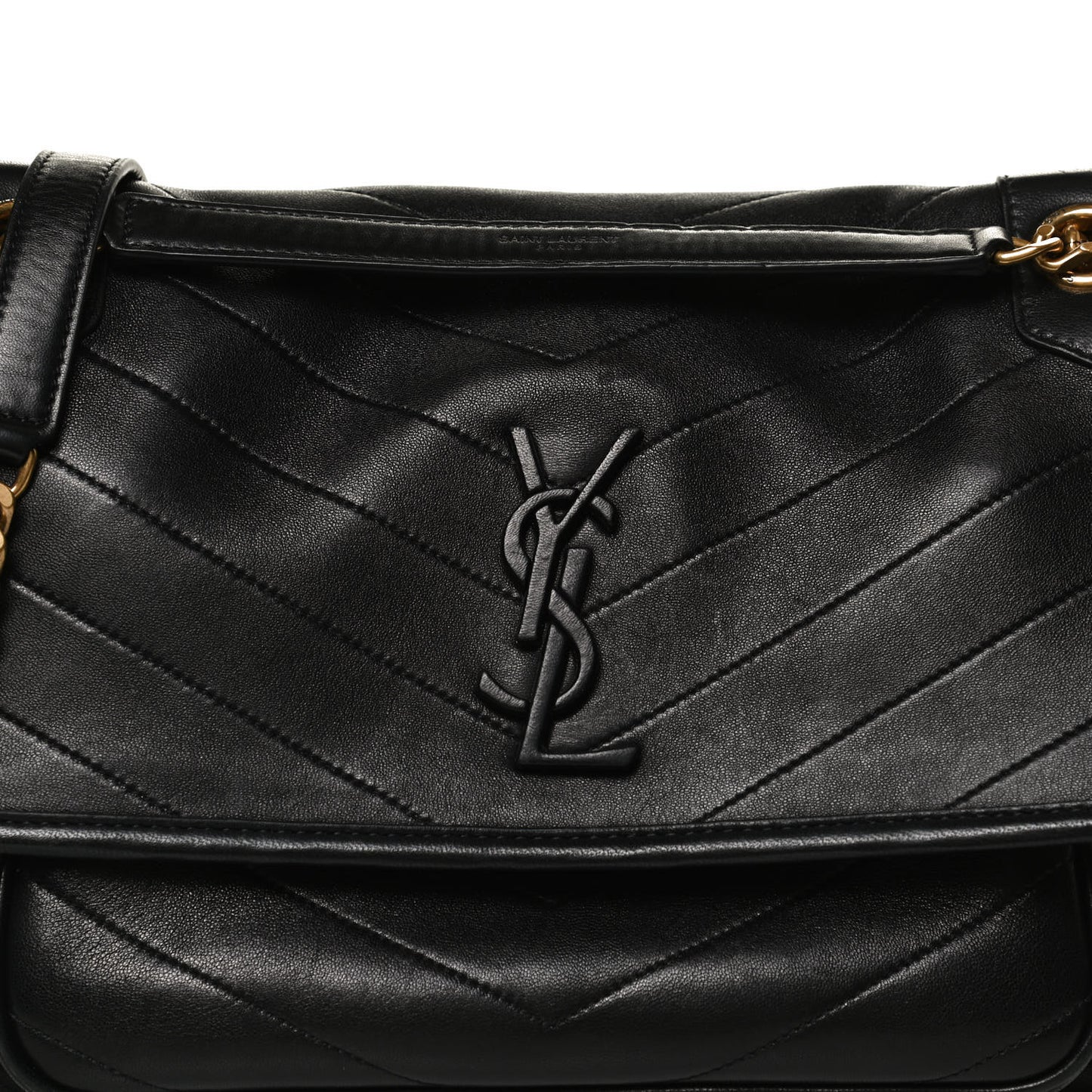 Lambskin Matelasse Monogram Medium Niki Chain Satchel Black