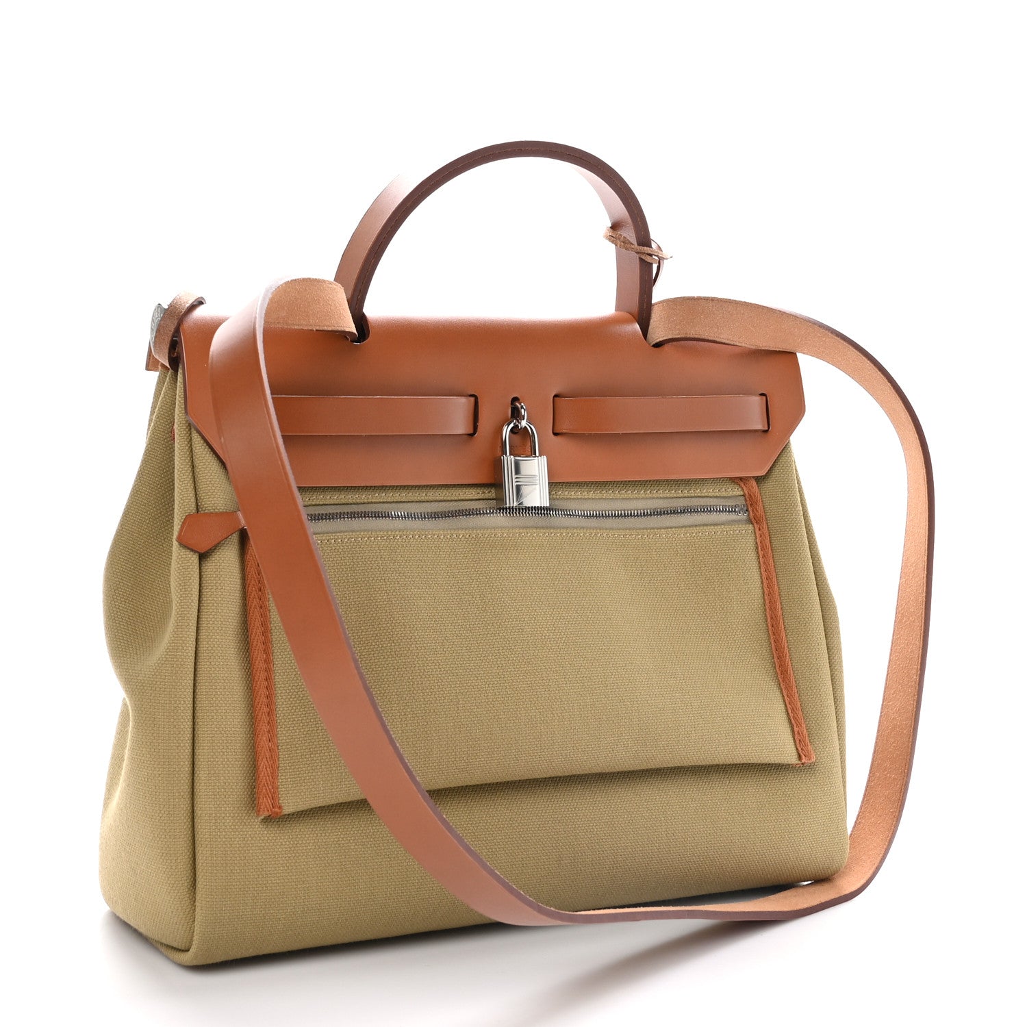 Hermes Military Toile Vache Hunter Herbag Zip Retourne 31 PM Poussiere Fauve 4 of 12