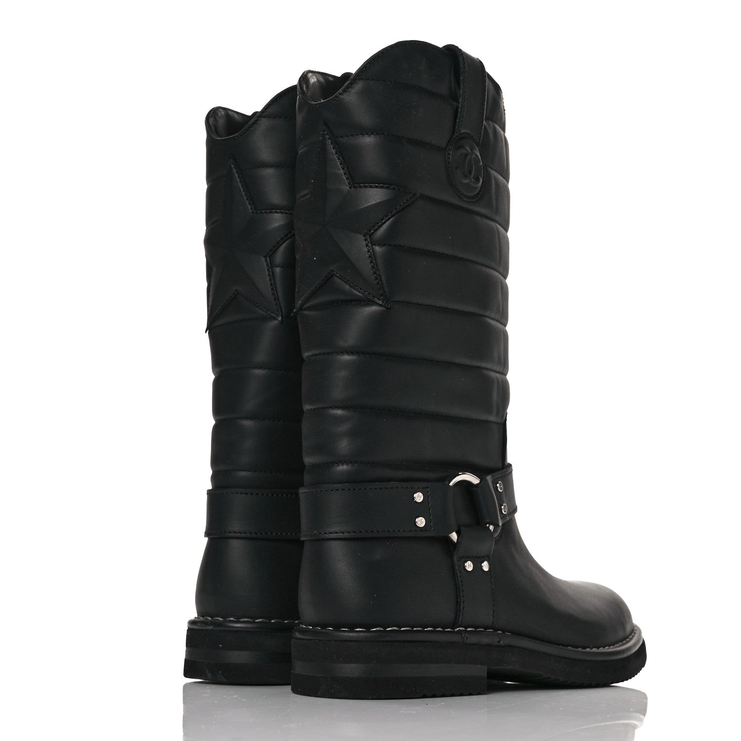 Chanel Oily Calfskin Star Quilted Biker Boots 36 Black 4 of 7