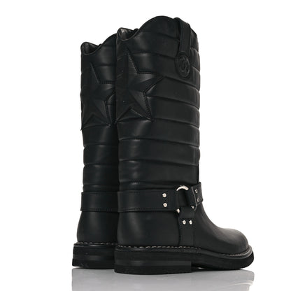 Chanel Oily Calfskin Star Quilted Biker Boots 36 Black 4 of 7