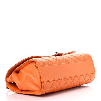 Chanel Lambskin Quilted Jumbo Grocery By Chanel Drawstring Shopping Bag Orange 4 of 21