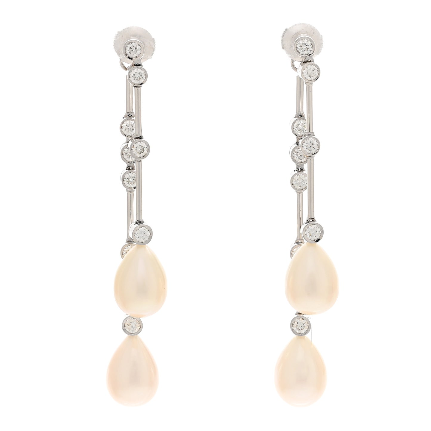18K White Gold Diamond Pearl Drop Earrings