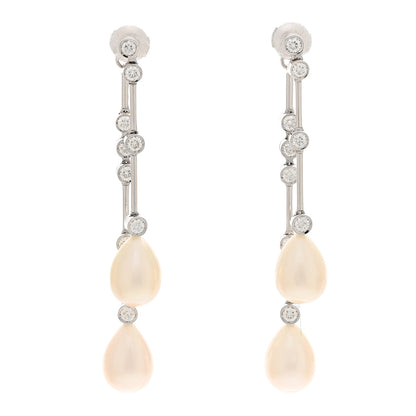 Chanel 18K White Gold Diamond Pearl Drop Earrings 1 of 5
