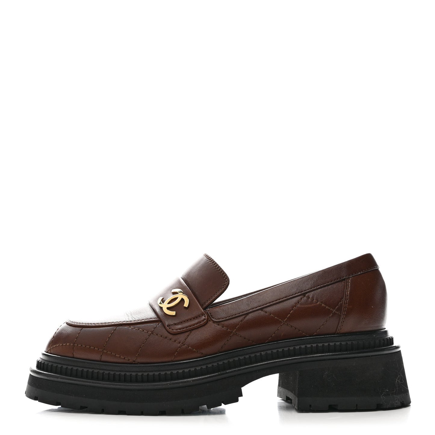 Calfskin Quilted CC Mocassin Loafers 36 Brown