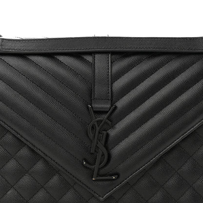 Saint Laurent Grain De Poudre Textured Mixed Matelasse Large Triquilt Monogram Monochrome Satchel Black 8 of 13