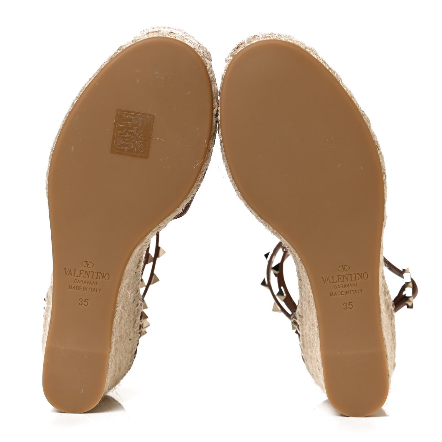 Valentino Garavani Grained Calfskin Rockstud Ankle Wrap Espadrille 15/85mm Wedges 35 Cuoio 7 of 9