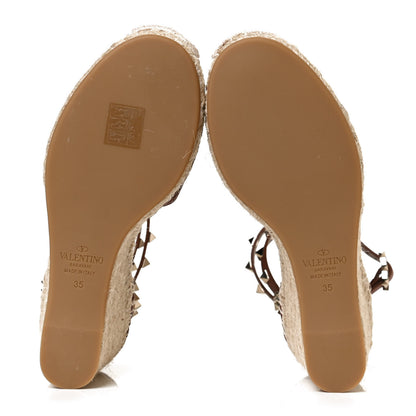 Valentino Garavani Grained Calfskin Rockstud Ankle Wrap Espadrille 15/85mm Wedges 35 Cuoio 7 of 9