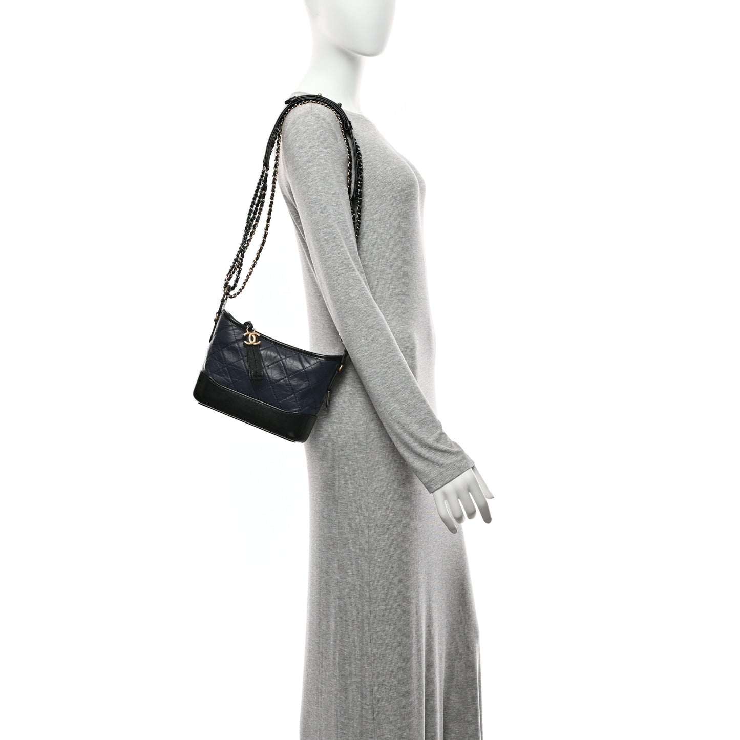 Aged Calfskin Quilted Small Gabrielle Hobo Navy Black
