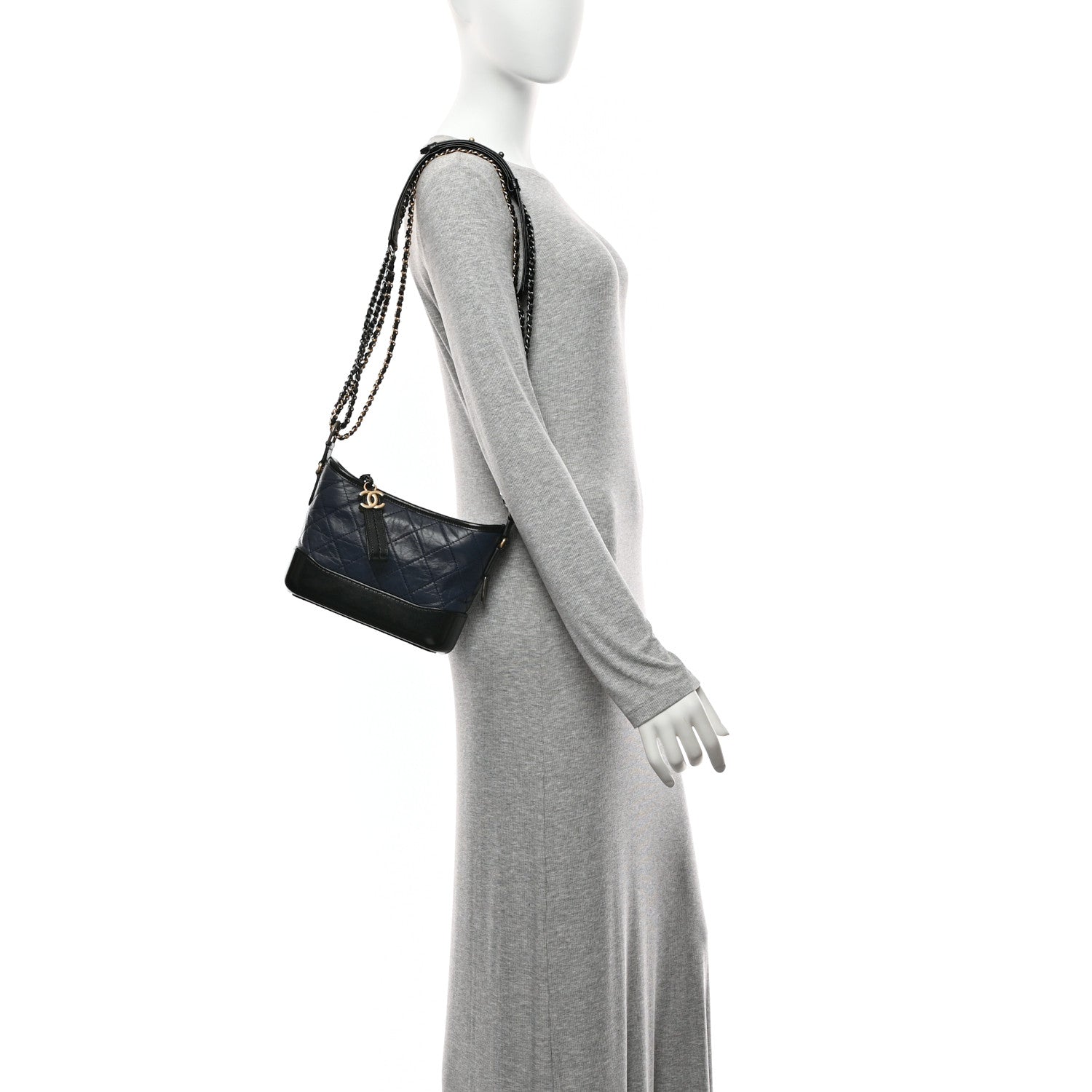 Chanel Aged Calfskin Quilted Small Gabrielle Hobo Navy Black 2 of 10