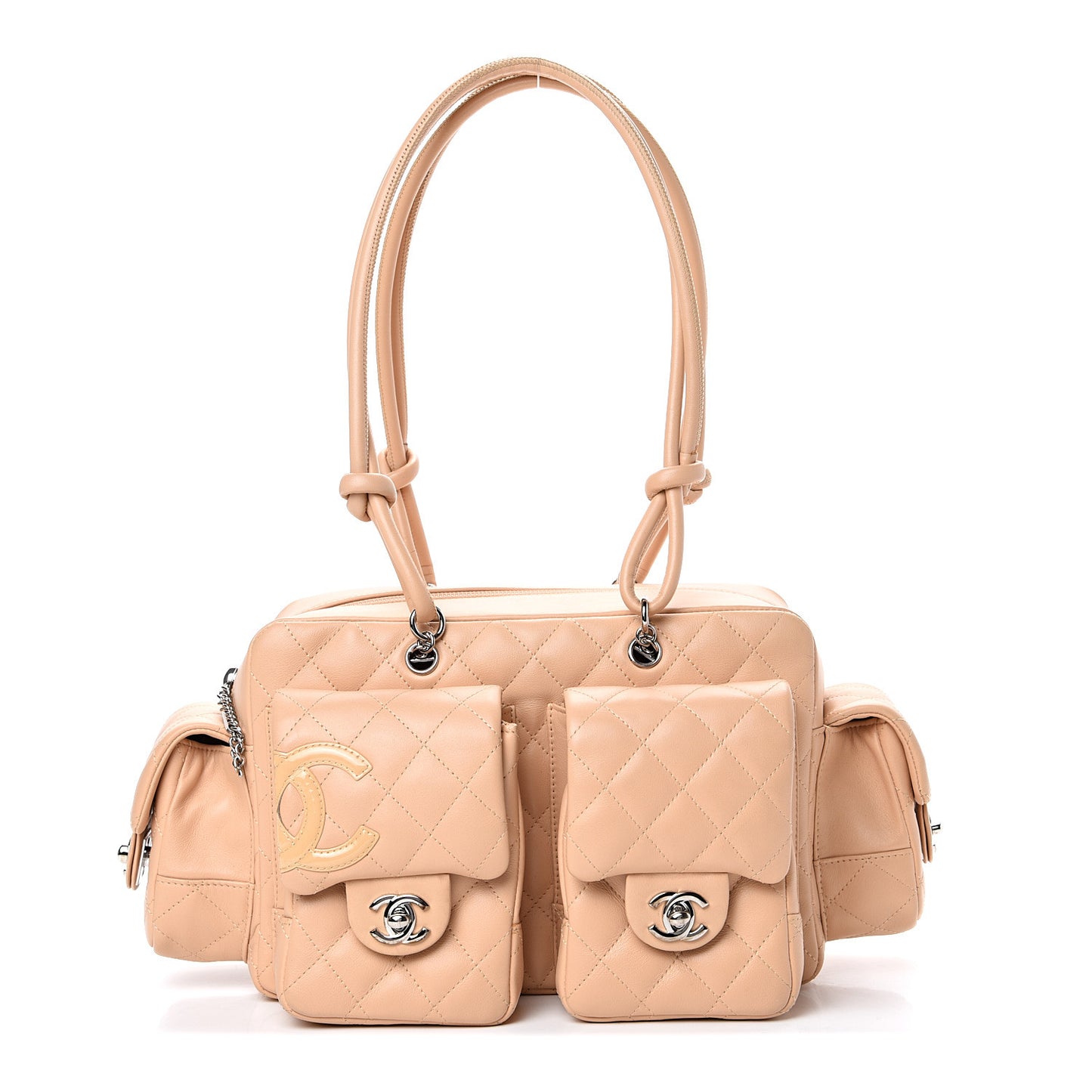 Calfskin Quilted Small Cambon Multipocket Reporter Beige