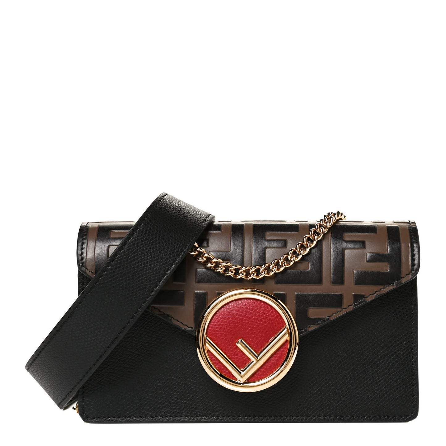 Vitello Cruise F is Fendi Bi-Color FF 1974 Embossed Envelope Belt Bag Maya Black
