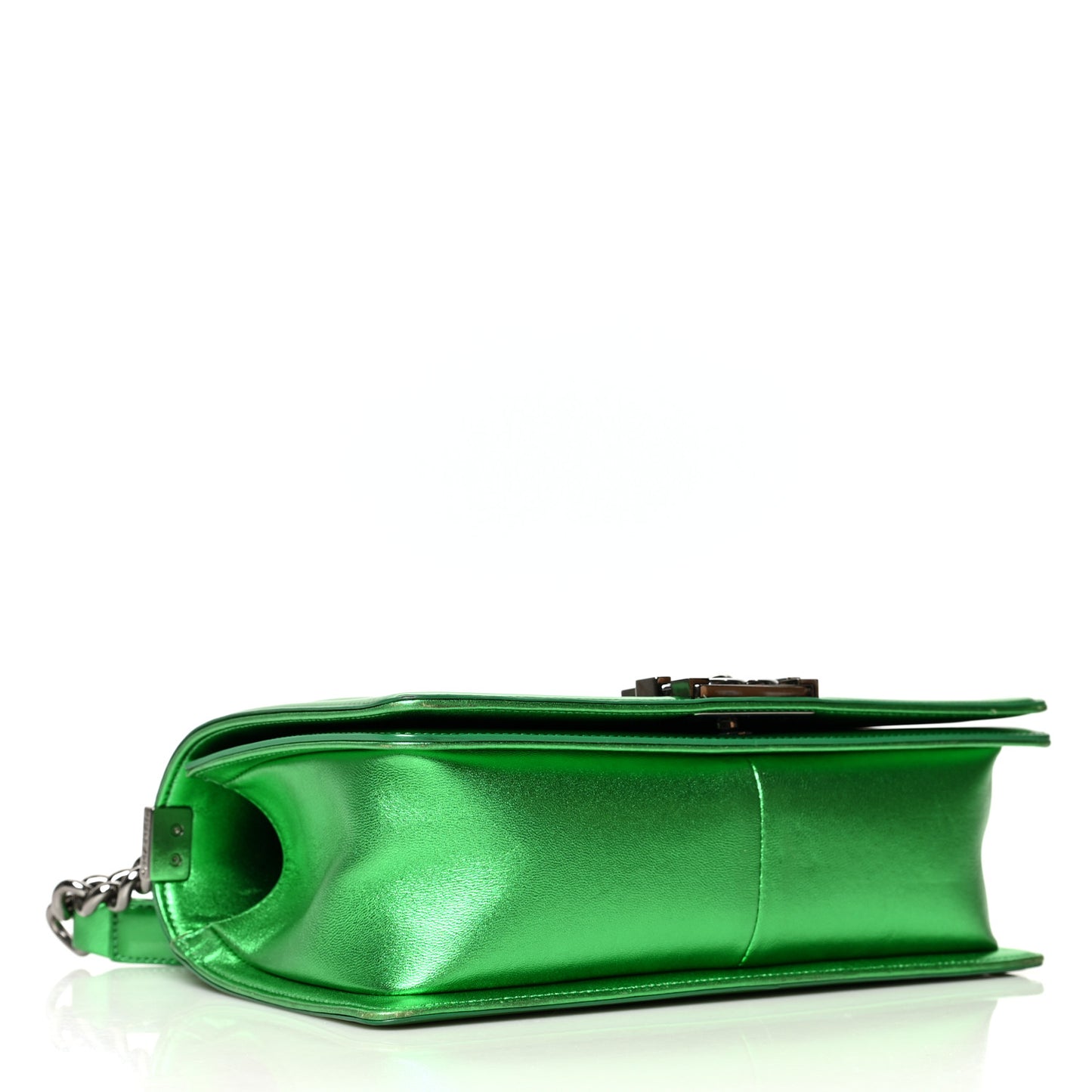 Metallic Patent Calfskin Quilted Medium Boy Flap Green
