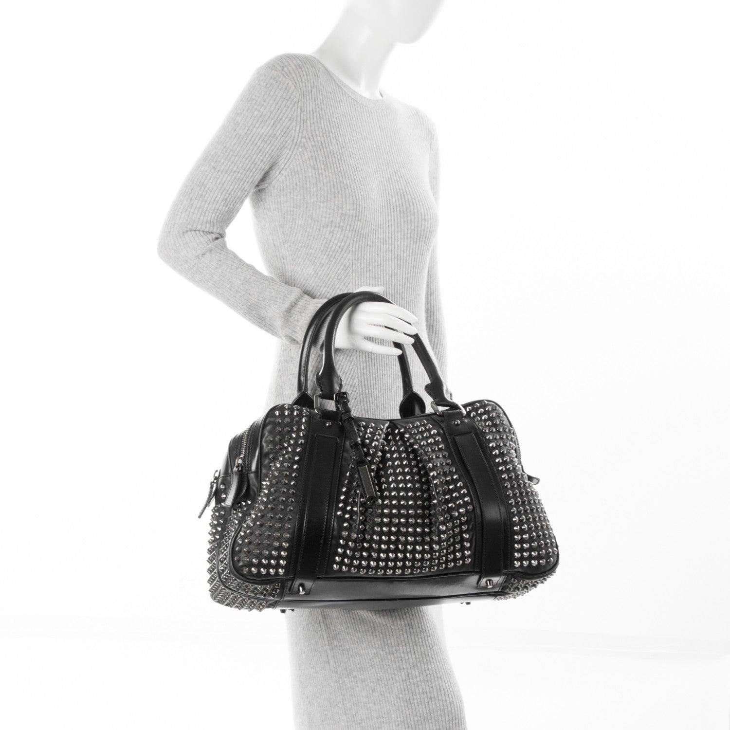 Burberry Prorsum Lambskin Studded Knight Satchel Black 176726