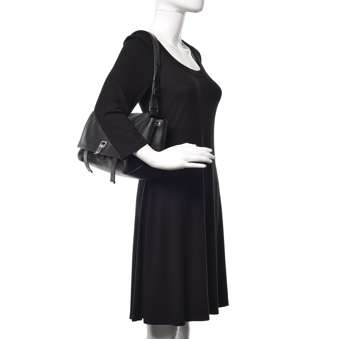Pebbled Calfskin Double Sided PS Courier Bag Black