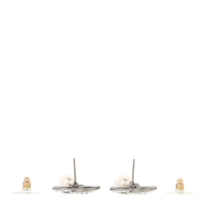 Chanel Ruthenium Crystal Pearl CC Drop Earrings 3 of 5