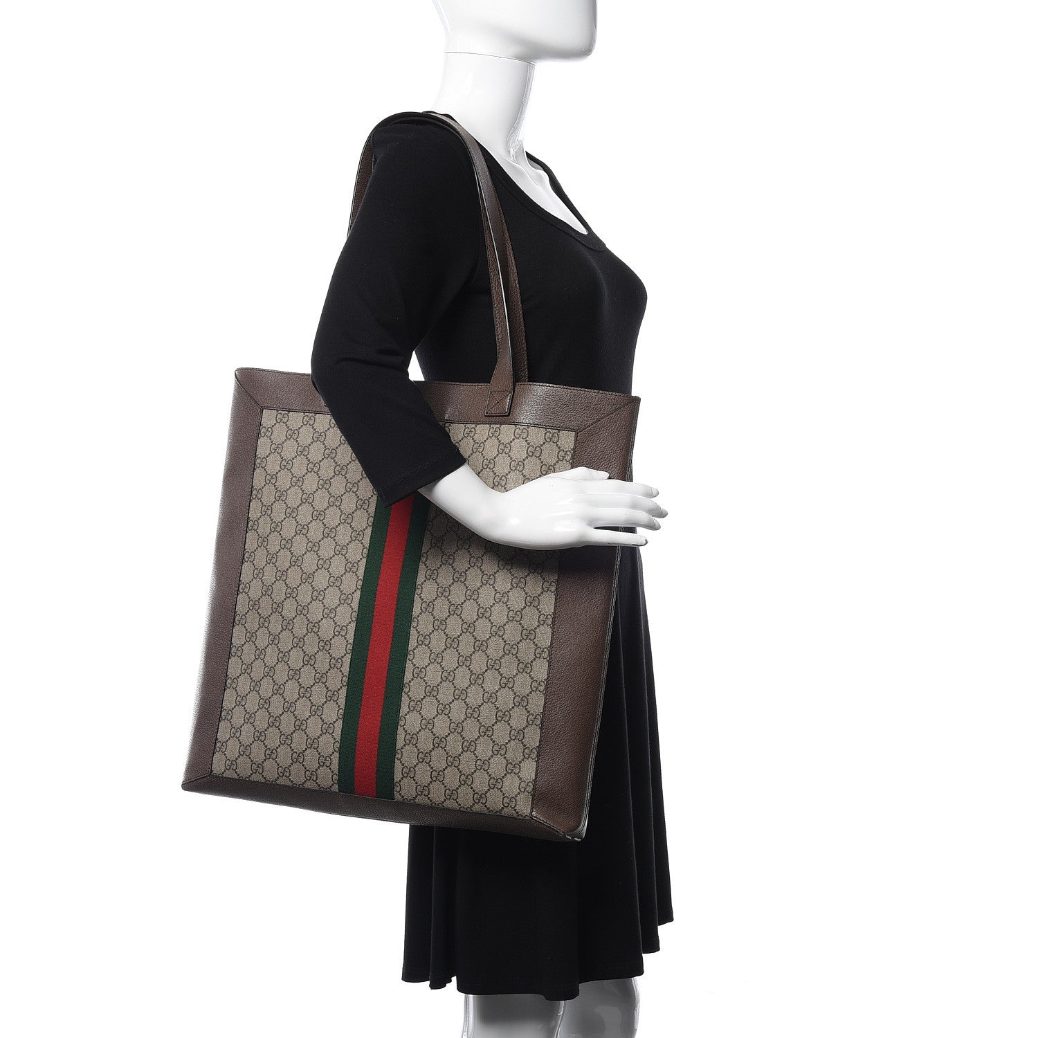Gucci GG Supreme Monogram Web Large Ophidia Vertical Shopping Tote Brown 2 of 12