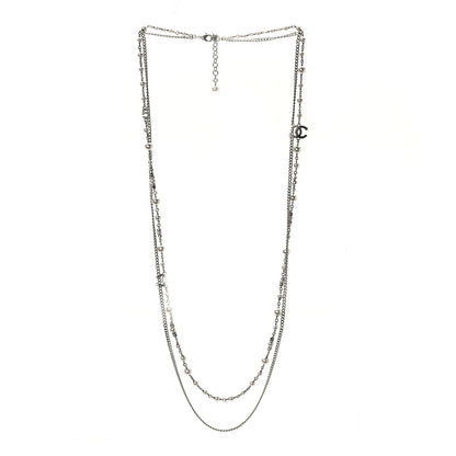 Chanel Pearl Crystal Strand CC Long Necklace Silver 3 of 6