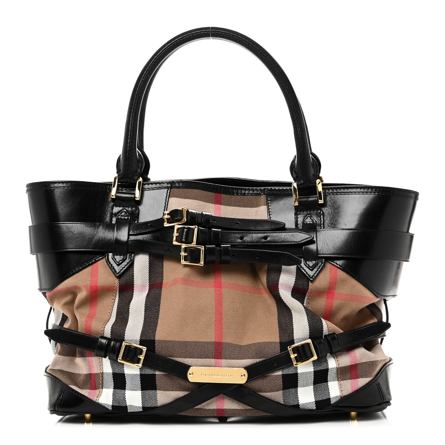 Burberry House Check Bridle Calfskin Medium Lynher Tote Black 1 of 10
